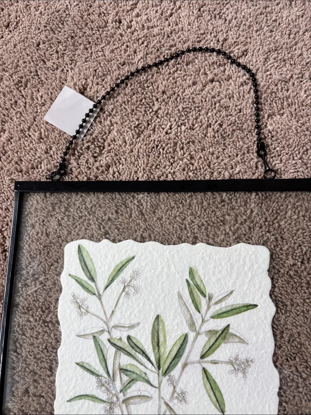 Botanical Olive Branch Wall Art in Black Frame Glass